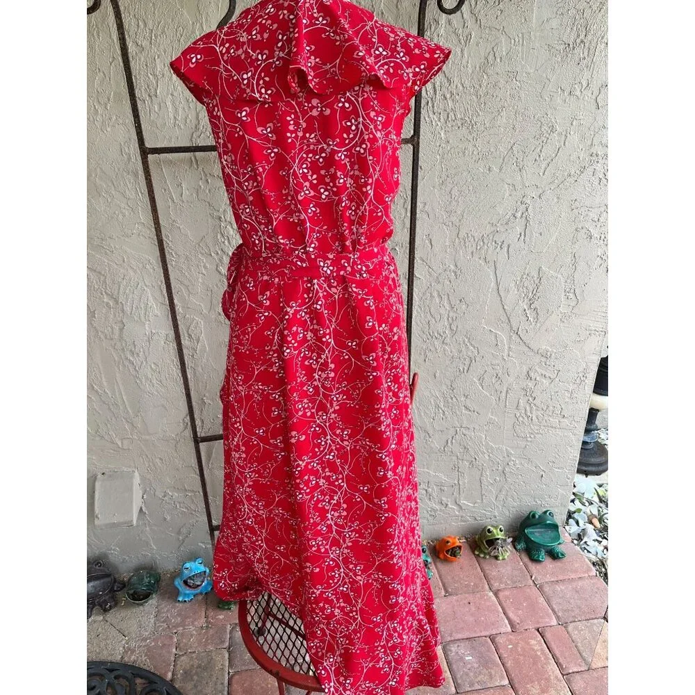 Max Studio Bubble Cream Wrap Dress Size Large Ruffle Sleeveless Red 93615 - Picture 5 of 7